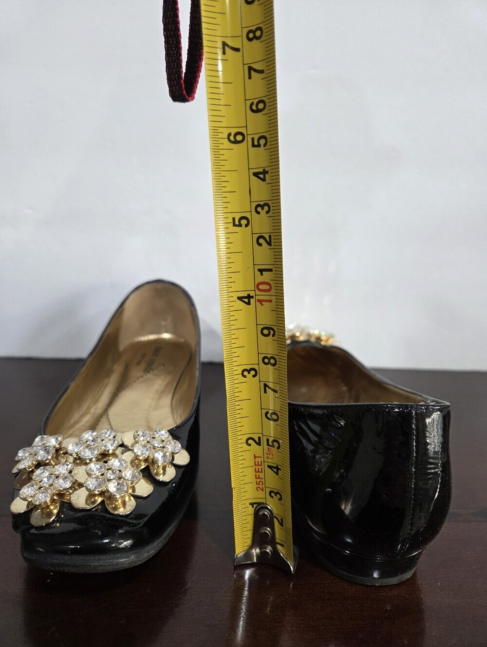 Kate Spade Black Patent Leather Flats with Crystal Floral Sz.5B - Picture 7 of 8